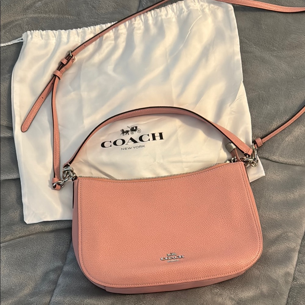 Coach Pink Leather Shoulder Bag with Silver Accents